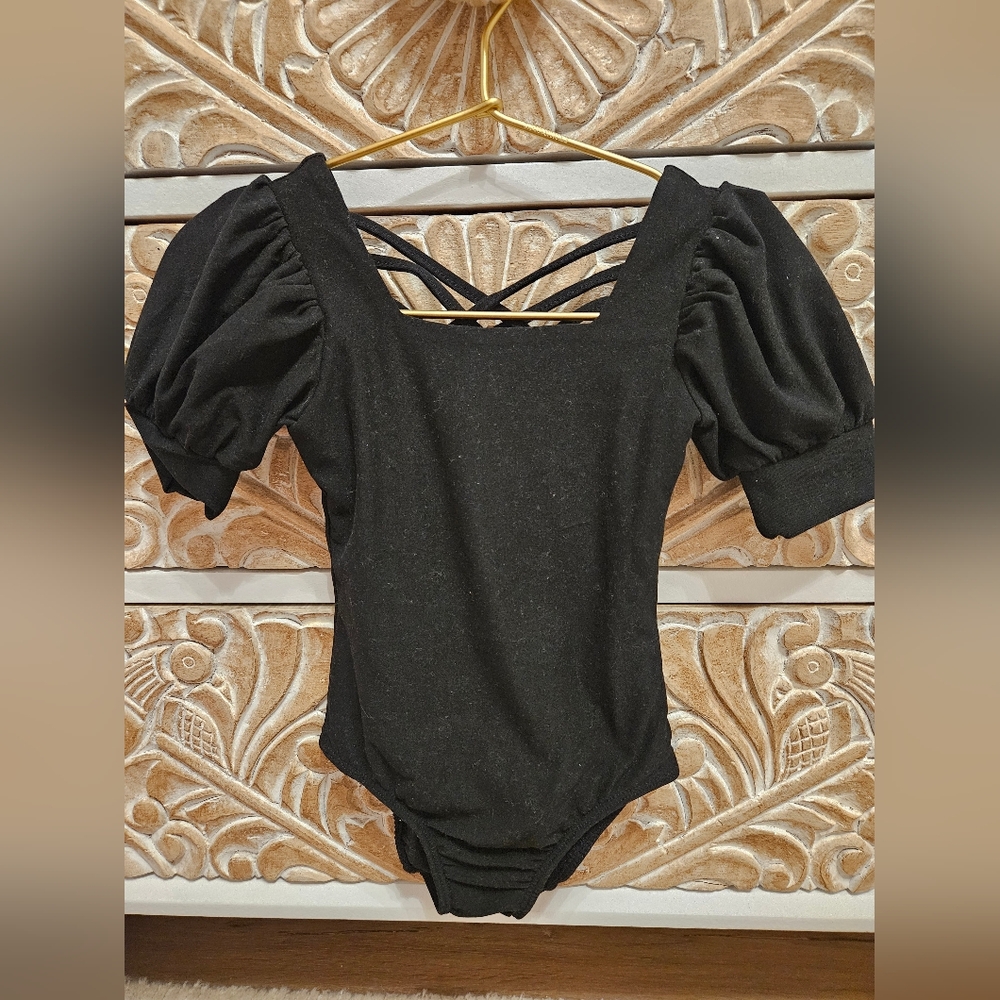 Cheeky Plum Puff Sleeve Leotard- Black Magic 12-18 months